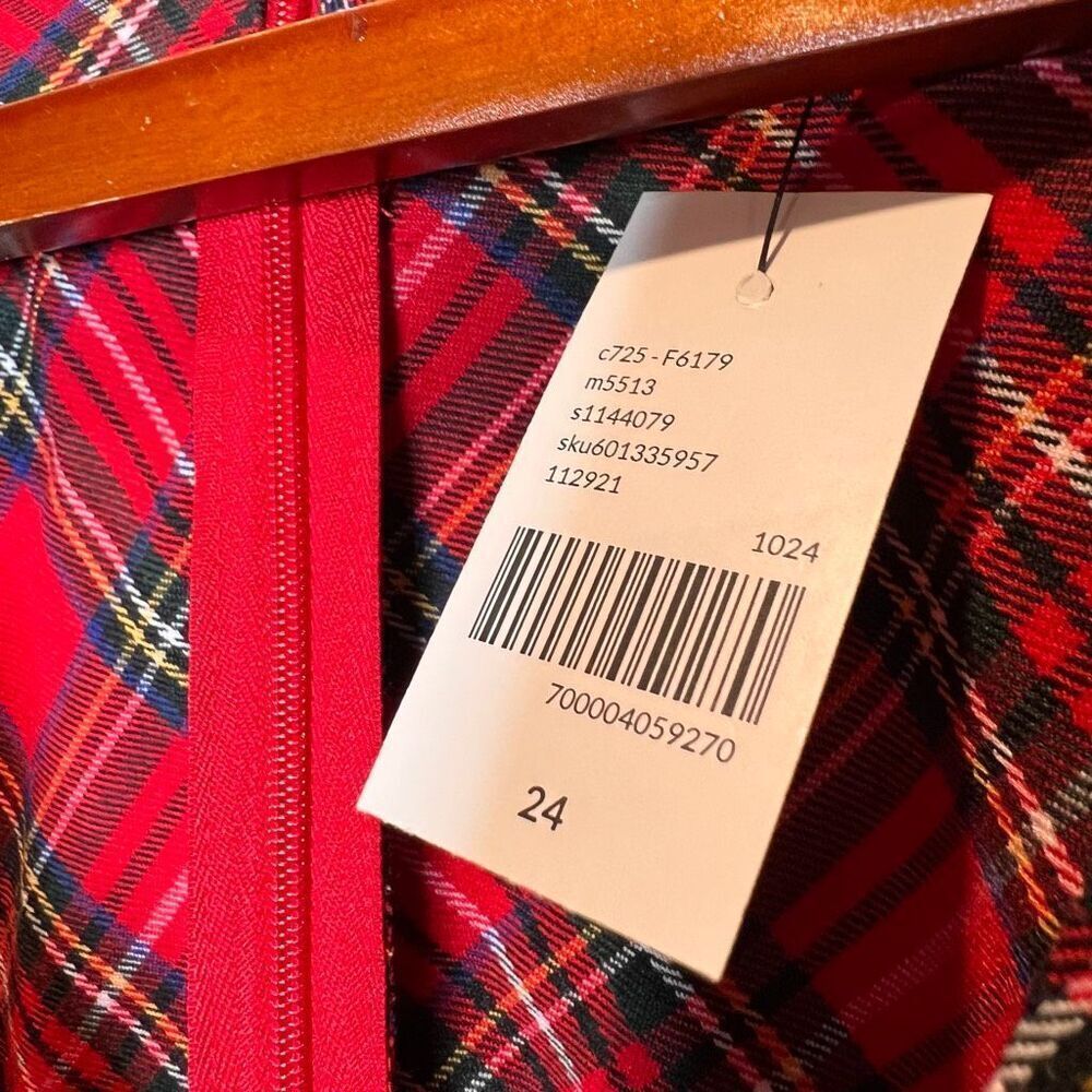Lane Bryant Cap-Sleeve Fit & Flare Midi Dress in a red plaid print - Picture 5 of 12